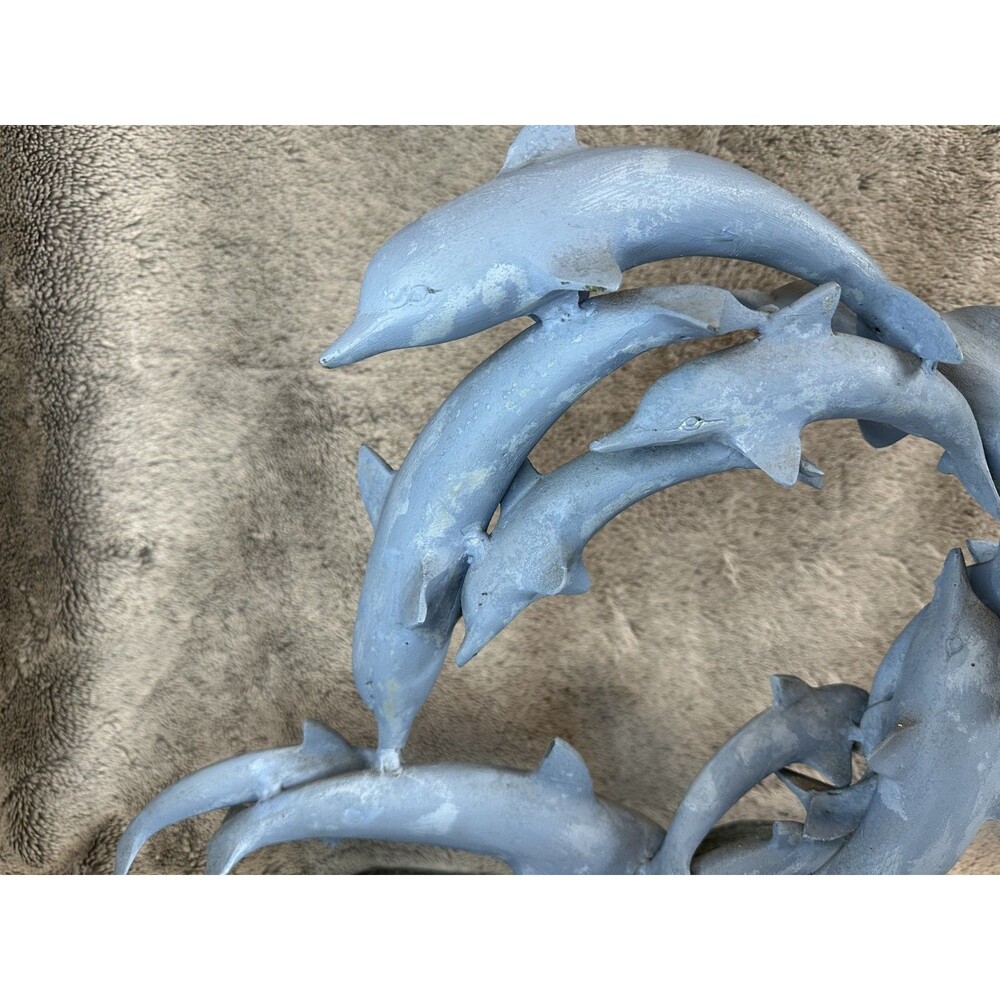 Large Bronze Dolphin Sculpture on Wave Base – Heavy 15.4 lb Art‎ Decor - Picture 9 of 14